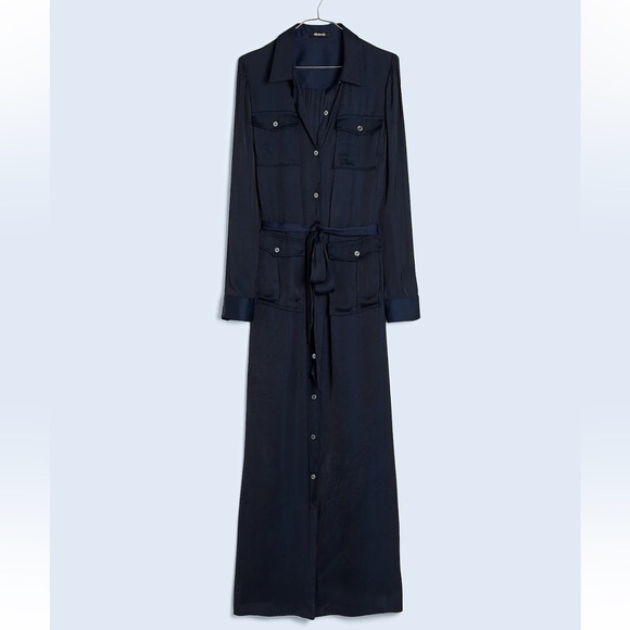 Madewell Button-Front Utility Shirtdress Satin Deep Indigo size XS NWT NR775 - Picture 6 of 12